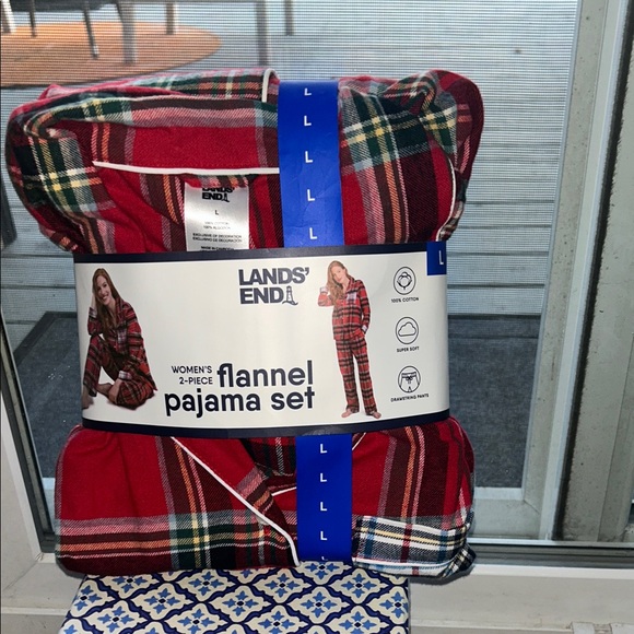 Lands' End Other - Lands' End Women’s Red Plaid Flannel 2-Piece Pajama Set - L